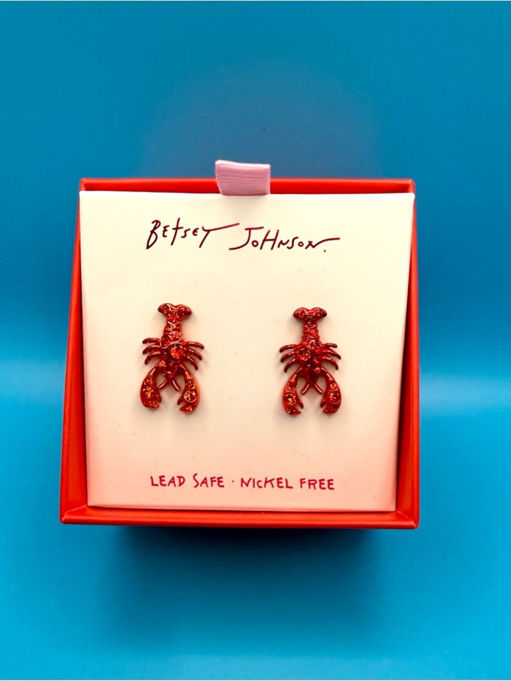 Betsey Johnson Red Glitter Lobster Stud Earrings
